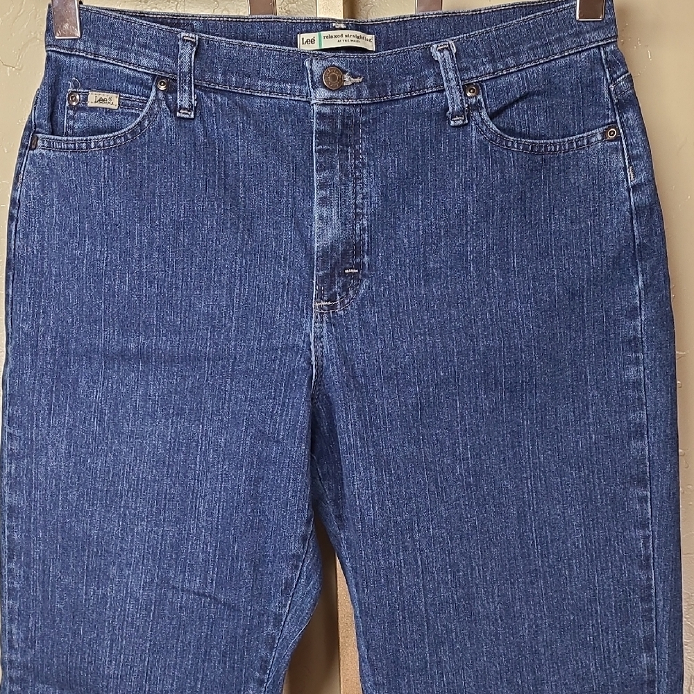 Lee Women's Relaxed Straight Leg Dark Blue Jeans Size 14 Short - Picture 3 of 13